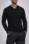 Men's Long Sleeve Loose V-Neck Black Knit Sweater