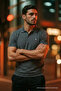 Men's Short Sleeve Dark Gray Loose Polo Collar T-Shirt - 2