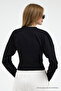 Women's Long Sleeve Fitted Black Crop Blouse - 5