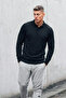 Men's Half Pat Winter Knitwear Black Sweater - 2
