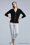 Women's Winter Comfortable V-Neck Black Knit Sweater - 4
