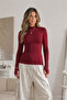 Women's Fit High-Neck Viscose-Based Burgundy Blouse - 2