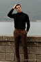 Men's High Neck Casual Black Knit Sweater - 4