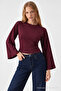 Women's Body-Hugging Knitted Burgundy Casual Blouse - 4