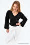 Women's Raglan Sleeve Textured Crop Black Blouse - 2