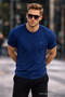 Men's Crew Neck Slim Basic Indigo T-Shirt - 2