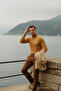 Men's High Neck Casual Brown Knit Sweater - 5