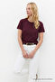 Women's Crew Neck Loose Basic Claret Red T-Shirt - 5