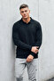 Men's Half Pat Winter Knitwear Black Sweater - 6