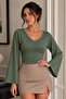 Women's Casual Bodycone Khaki Knitted Blouse - 4