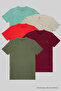 Men's Crew Neck Slim Fit Basiccagla-Grey-Red-Burgundy-Khaki Color 5-Piece T-Shirt