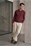Men's Casual Loose Reglan Claret Red Sweater - 4