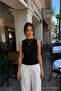 Women's Sleeveless Summer Slim Fit Black Stylish Crop Blouse - 2