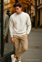 Men's Casual Basic White Loose Sweater - 3