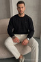 Men's Loose Textured Flare Black Sweatshirt - 5