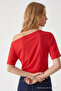 Women's Off-Shoulder Short Sleeve Red Blouse - 6