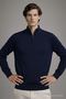 Men's Zippered Casual Navy Blue Knit Sweater - 4