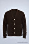 Women's V-Neck Buttoned Loose Brown Knit Sweater - 6
