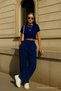 Women's Basic Blue Wide Leg Trousers with Pockets - 4