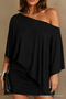 Women's One-Shoulder Black Asymmetrical Draped Blouse - 2
