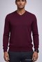 Men's Long Sleeve Loose V-Neck Burgundy Knit Sweater - 3