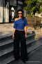Women's Daily Casual Slim Fit Blue Crop Blouse - 2