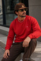 Red Loose Fit Comfortable Men's Sweatshirt - 2