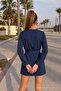 Women's V-Neck Long Sleeve Navy Blue Kimono - 6