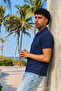 Men's Short Sleeve Navy Blue Loose Polo Collar T-Shirt - 4