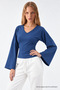 Women's Raglan Sleeve Textured Crop Blue Blouse - 4