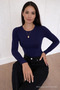 Women's Basic Long Sleeve Stylish Navy Blue Blouse - 5