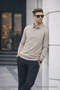 Herren-Pullover mit Polokragen, cremefarben, lockerer Basic-Pullover - 5