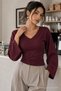 Women's Casual Waist-Fitted Burgundy Blouse - 4