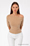 Women's Off-The-Shoulder Short Sleeve Beige Slim Blouse - 3