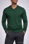 Men's Long Sleeve Loose V-Neck Green Knit Sweater