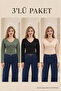 Women's V-Neck Long Sleeve Tight 3-Piece Blouse