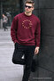 Men's Star Printed Loose Burgundy Sweatshirt - 3