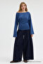 Women's Off-The-Shoulder Wide-Sleeve Blue Blouse - 2