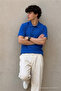 Men's Classic Blue Polo Neck T-Shirt - 4