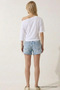 Women's Off-The-Shoulder Short Sleeve White Tight T-Shirt - 5