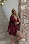 Women's Soft Cotton Piece Belted Burgundy Kimono - 3