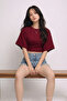 Women's Summer Short Sleeve Burgundy Crop Blouse - 2
