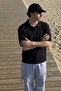 Men's Casual Comfortable Black Polo Collar T-Shirt - 2