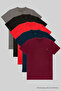 Men's 100% Cotton 5-Piece T-Shirt Pack Claret Red-Navy Blue-Red-Black-Fume