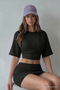 Women's Bat Sleeve Summer Black Crop Blouse - 4