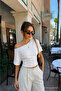 Women's White Blouse with Shoulder Detail and Boat Neckline - 4