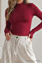 Women's Fit High-Neck Viscose-Based Burgundy Blouse - 5