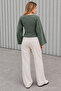 Women's Stylish Body-Hugging V-Neck Khaki Blouse - 3