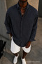 Men's Casual Striped Black Oversize Linen Shirt