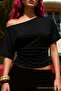 Women's Bodycon Boat Neck Black Blouse - 6